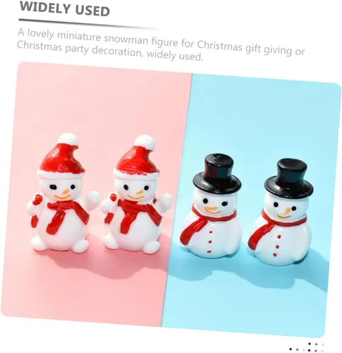 Vista 6 de ARTIBETTER 40 piezas de mini muñecos de nieve estatuas de sombreros negros y rojos de fibra óptica muñeco de nieve decoraciones para fiesta