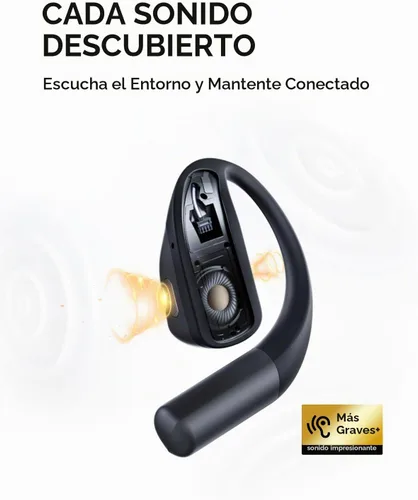 Vista 9 de 1MORE S70 - Auriculares abiertos con Bluetooth, inalámbricos y cómodos, para salir del oído, equilibrio AIR+, IPX5 impermeable, 40 horas de Negro