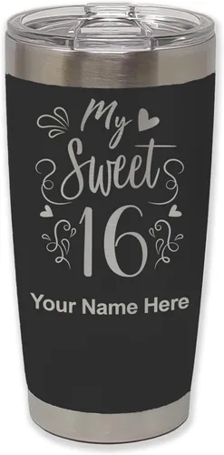 Vista 12 de LaserGram Taza aislada al vacío de 20 onzas, My Sweet 16, grabado personalizado incluido (gris)
