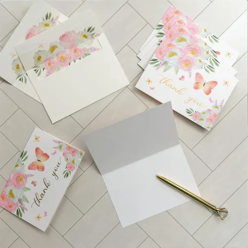 Vista 4 de Gooji Tarjetas de agradecimiento florales de color rosa mariposa 4 x 6 con sobres a granel (paquete de 20 sobres a juego), acuarela, fiesta