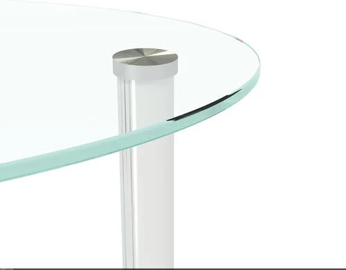 Vista 7 de Mesa de centro ovalada de cristal, moderna mesa de centro transparente con estante inferior, patas de madera, mesa auxiliar auxiliar para sala
