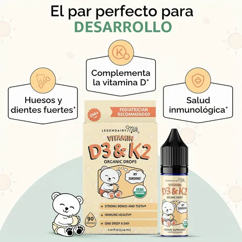 Vista 3 de Legendairy Milk Gotas líquidas orgánicas de vitamina D3 K2 para bebés, 400 UI de gotas de vitamina D para bebés para infantes – Vitamina D