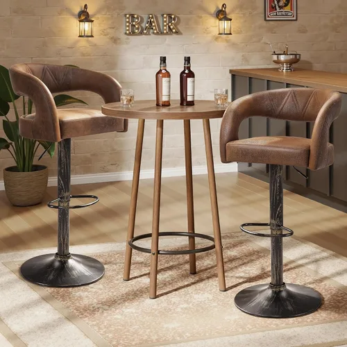 Vista 7 de [Usado] VECELO Juego de 2 taburetes de bar ajustables giratorios modernos de piel sintética, taburetes de barra con respaldo y brazos, para cocina