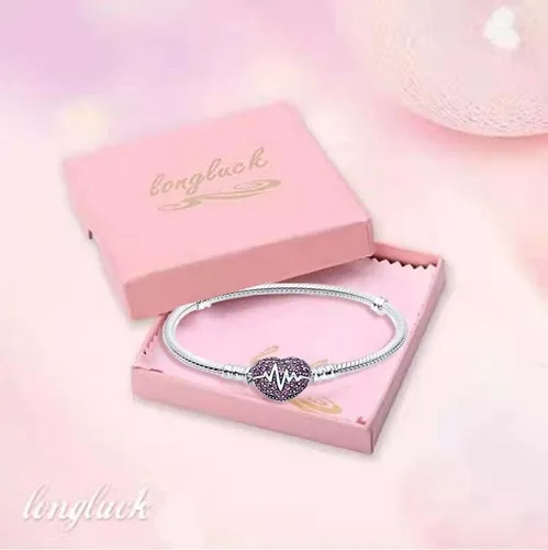 Vista 6 de LongLuck Pulsera clásica de cadena de serpiente con cierre en forma de corazón plata de ley 925 con dije de piedra cúbica se adapta a cualquier dije