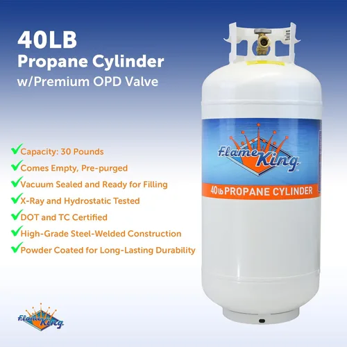 Vista 3 de Flame King YSN401b - Cilindro de tanque de propano de acero de 40 libras con válvula OPD, color blanco