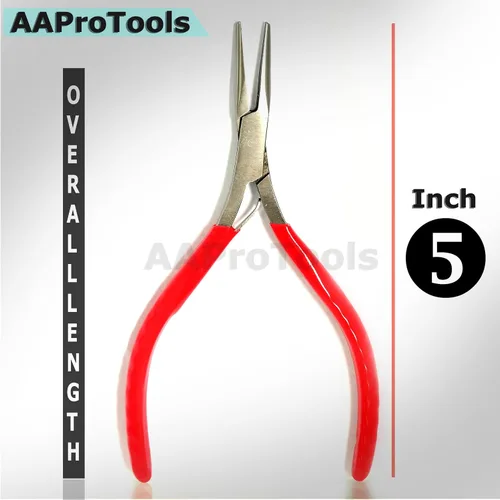 Vista 3 de 5 pulgadas mini alicates de punta larga de acero inoxidable con mango de agarre de PVC rojo - 311L