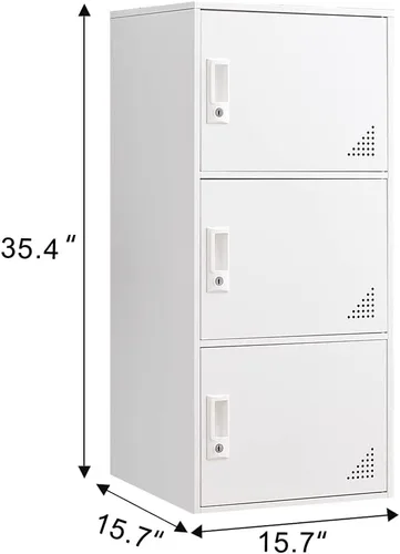 Vista 3 de Casillero de Metal de 3 Puertas Gabinete de Almacenamiento de Acero, Casilleros de Almacenamiento de Oficina para Empleados, Gabinetes de Metal