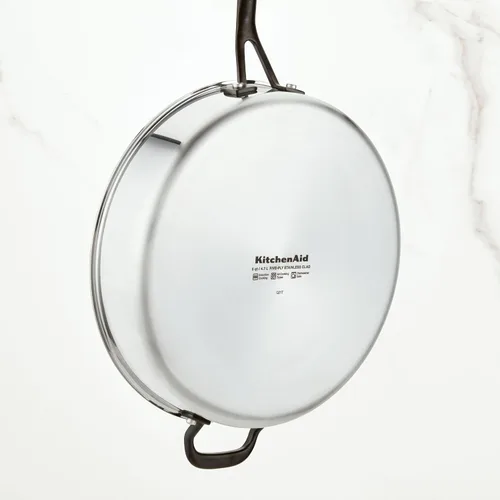 Vista 9 de KitchenAid Sartén para saltear de inducción de acero inoxidable revestido de 5 capas con tapa, 5 cuartos de galón, acero inoxidable pulido