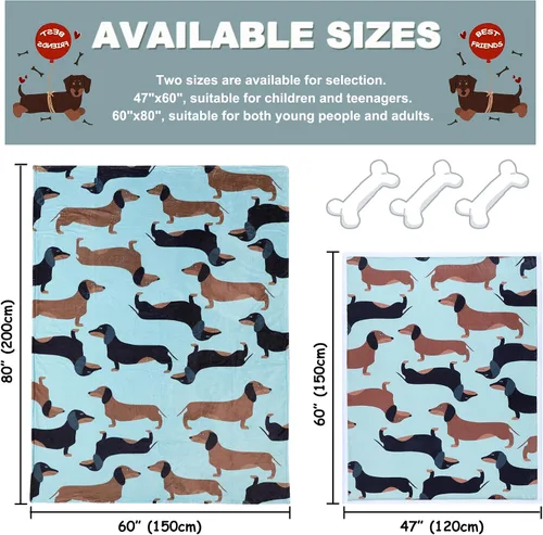 Vista 3 de Manta de perro salchicha Weiner, manta de perro salchicha con texto en inglés "I Love Dachshunds" para adultos, regalo súper suave para los amantes