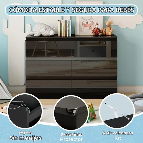 Vista 3 de Cómoda de 6 cajones para dormitorio, cómodas de madera de 47" de ancho, cómoda moderna con cajones para almacenamiento de ropa, organizador