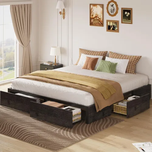 Vista 14 de LIKIMIO Queen Bed Frame with 4 Storage Drawers, Black Queen Size Platform Bed, Heavy Strong Metal Support, Solid Stable, Noise-Free, No Box Spring