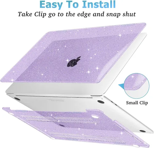 Vista 3 de Mektron Funda con purpurina para MacBook Pro 2020 de 13 pulgadas A2338 M2 compatible con versión 2021 2022 M1 A2289 A2251, cubierta rígida