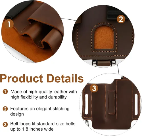 Vista 5 de Bolsa multiherramienta de cuero y funda para regalo de novio, funda de cinturón resistente para equipo EDC, organizador de cinturón EDC