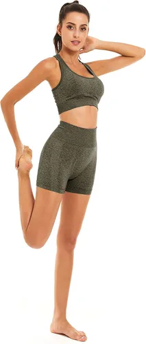Vista 5 de Toplook Conjunto deportivo de 2 piezas para mujer, sin costuras para yoga, entrenamiento, gimnasio pantalones cortos y brasier deportivo