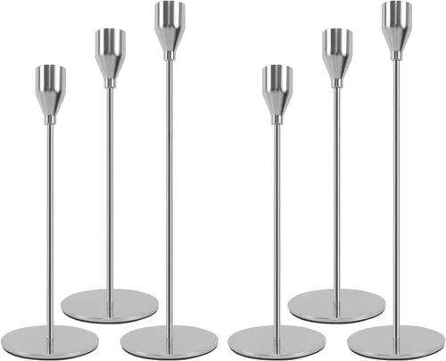 Vista 12 de Juego de 3 candelabros dorados franceses, portavelas de metal para velas cónicas, candelabros dorados, se adapta a velas de 2.2 cm de grosor y velas