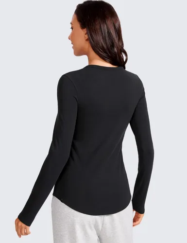 Vista 2 de CRZ YOGA Camisas de manga larga acanaladas para mujer, elásticas, de cuello alto, ajustadas, ajustadas, casuales, básicas, para otoño