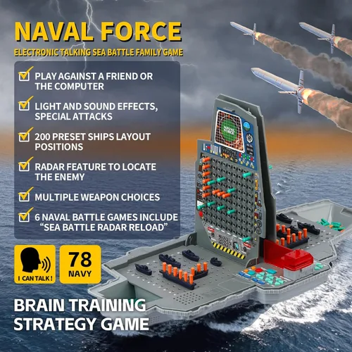 Vista 2 de Juego de mesa de batalla de mar parlante con efectos de luz y sonido, juego de estrategia de batalla naval electrónico con diseño de 200 barcos