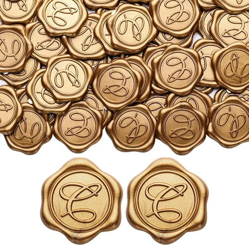 Vista 15 de Yoption - Pegatinas adhesivas de sello de cera con letra inicial A, paquete de 25 pegatinas de sello de cera con letra antigua dorada, sellos