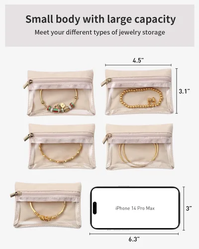 Vista 3 de Vlando Organizador de joyas de viaje, bolsa de terciopelo con cremallera, bolsa de joyería de viaje transparente para viajes, viajes de negocios