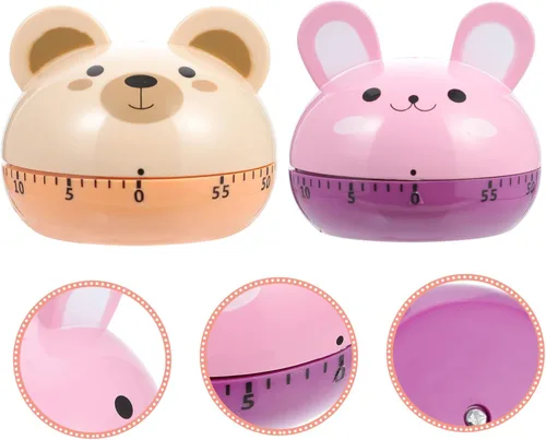 Vista 3 de MAGICLULU 2pcs Mechanical Kitchen Timer Cartoon Cooking Timers for Home Food Preparation Portable Lovely Bear and Rabbit Design for Management and