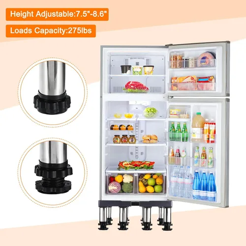 Vista 2 de PATIKIL Mini soporte para nevera, 8 pies fuertes, base de soporte de lavandería, bandeja de base ajustable multifuncional, antivibración