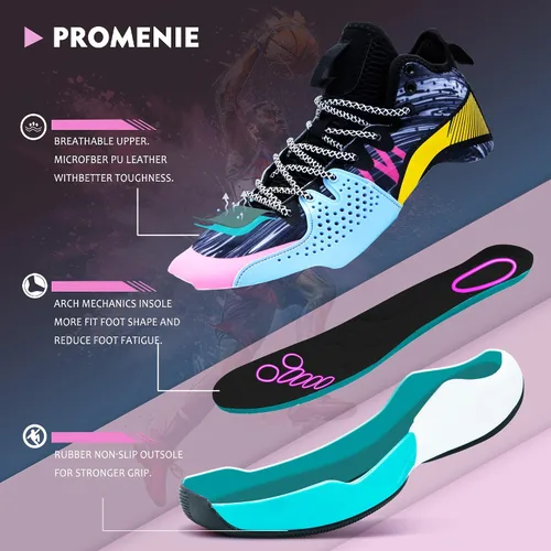 Vista 2 de Zapatos de baloncesto de caña alta para hombre, inspirados en graffiti, calzado deportivo con soporte superior, diseño antideslizante, durabilidad