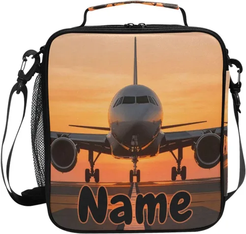 Vista 32 de Lonchera con patrón de cuadros blancos y negros, bolsa de almuerzo aislada, bolsa de preparación para niños, correa de hombro congelable a001