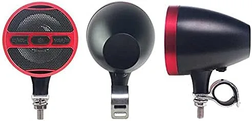 Vista 3 de Sistema de altavoces estéreo de audio para motocicleta compatible con Bluetooth, MP3, radio FM USB, 12V, 2X, rojo, 12 V, compatible con Bluetooth