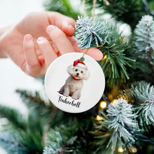 Vista 5 de Bichon Frise - Adorno de cerámica de Navidad 2025, adornos personalizados de Bichon Frise regalos para los amantes de los perros, bonito adorno