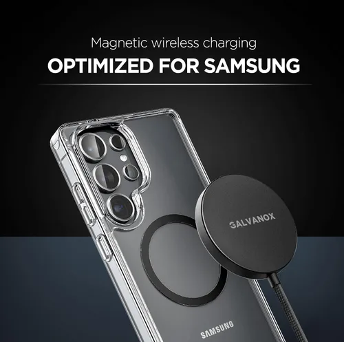 Vista 2 de Galvanox Cargador inalámbrico magnético para Samsung, compatible con MagSafe, el juego incluye adaptador de corriente PPS de carga rápida