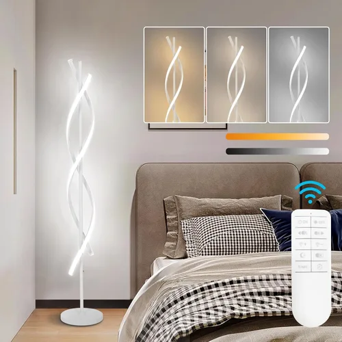 Vista 13 de ADISUN Lámpara de pie moderna de 31 W, lámpara de pie LED en espiral para sala de estar, lámpara de pie regulable de 3 colores con control remoto