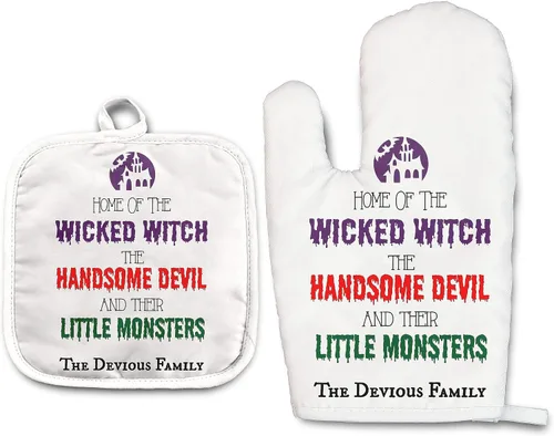 Vista 23 de Angela's Kitchen - Juego de guantes de horno personalizados y soporte para ollas Regalos de cocina personalizados Inauguración de la casa