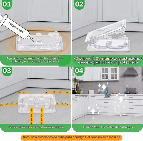 Vista 5 de 16 Set Ant Bait Stations Refillable, Indoor & Outdoor, Standard Size, Clear Bandejas vacías para cebo de hormigas, soporte reutilizable para cebo