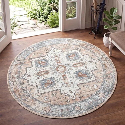 Vista 31 de jinchan Alfombra de área pequeña lavable floral vintage, alfombra de entrada simétrica de medio círculo de 2 x 3, alfombra de entrada suave de pelo