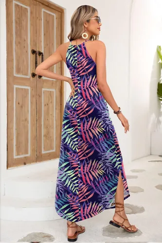 Vista 5 de For G and PL Vestido largo de playa sin mangas con abertura lateral halter para mujer