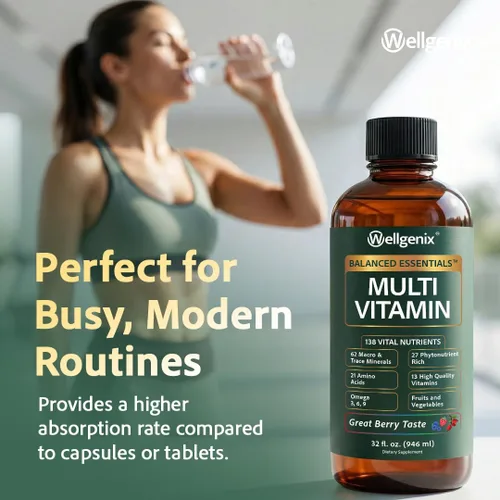 Vista 4 de Suplemento líquido nutricional Balanced Essentials, 32 onzas, Very Berry, HBE, 1, 1 138 nutrients per serving in a smooth berry liquid: vitamins