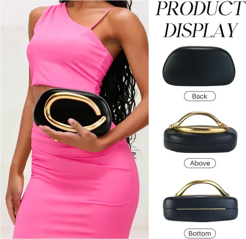 Vista 6 de Bolsos de mano para mujer, formales, bolso de noche de piel sintética con cadena, asa de metal, bolso cruzado para fiesta de boda