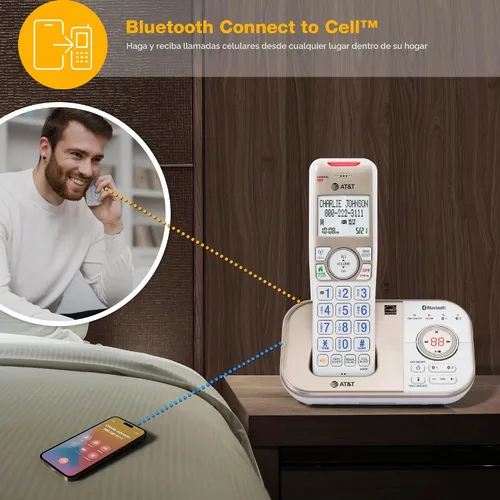 Vista 4 de AT&T 1-Handset DECT 6.0 - Teléfono inalámbrico expandible Bluetooth para el hogar con contestador, bloqueo inteligente de llamadas, identificador