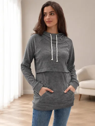 Vista 2 de Liu & Qu - Sudadera con capucha para lactancia de mujer, manga larga, con bolsillo, ropa casual 1.gris