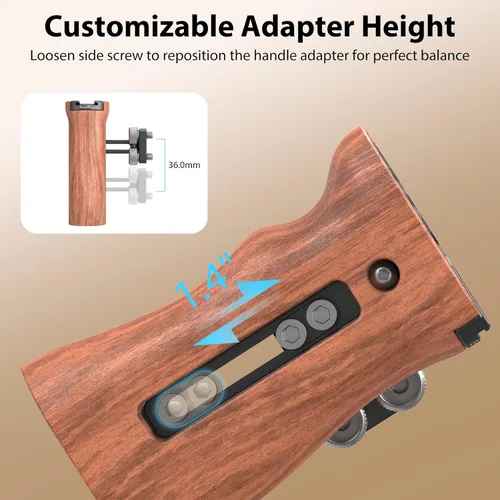 Vista 5 de Mango lateral de madera SmallRig con tornillos de 1/4"-20, carga máxima 15kg/33lbs, ajustable arriba y abajo, para mano izquierda o derecha