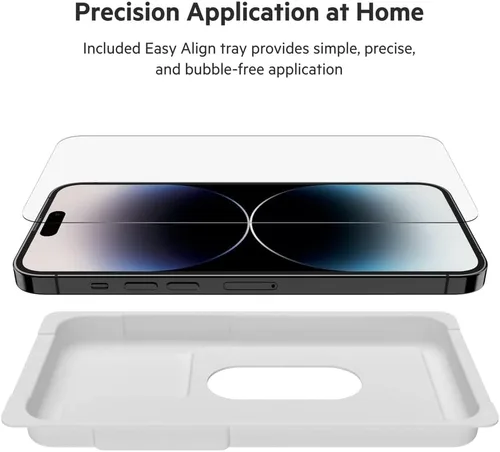 Vista 5 de Belkin TemperedGlass - Protector de pantalla para iPhone 14 Pro Max, accesorios para iPhone 14 Pro, fácil aplicación con bandeja guía