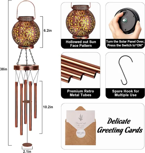 Vista 4 de YHmall Campanillas de viento solares para exteriores, regalos de sol de 38 pulgadas para mamá, campanillas de viento conmemorativas para mujeres