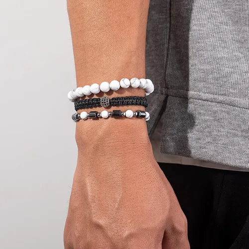 Vista 4 de Lynnaneo Juego de pulseras de cuentas para hombre de 0.315 in y 0.157 in de piedras preciosas curativas trenzadas con dije de circonita cúbica