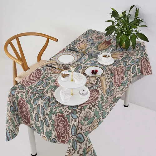 Vista 138 de Mantel Floral Retro de Pájaros, Diseño Original Bohemio William Morris Estampado Cubierta de Mesa para Hogar Picnic Fiesta Comedor Cocina William