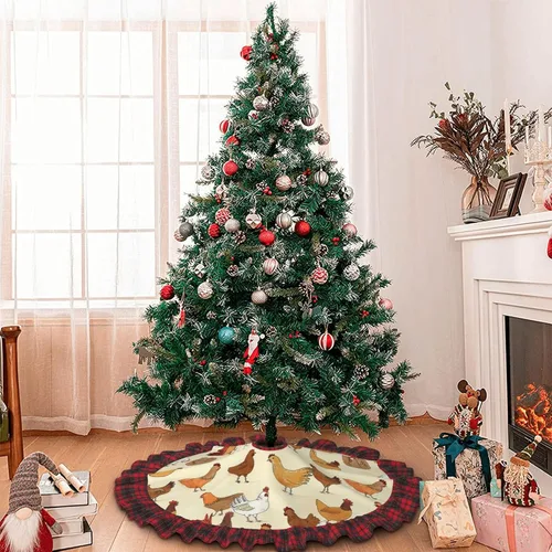 Vista 7 de A Brood of Chickens - Falda de árbol de Navidad de 30 pulgadas con borde de cuadros búfalo rojos y negros, decoración para Feliz Navidad, casa