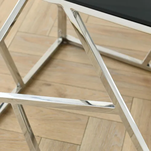 Vista 8 de Mesa de centro rectangular moderna de vidrio con parte superior de cristal templado negro y marco de acero inoxidable para sala de estar