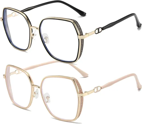 Vista 10 de Gafas grandes con bloqueo de luz azul para mujeres y hombres, elegantes lentes de metal Retr Anti-UV Antifatiga Anti-Blue Eye Glasses