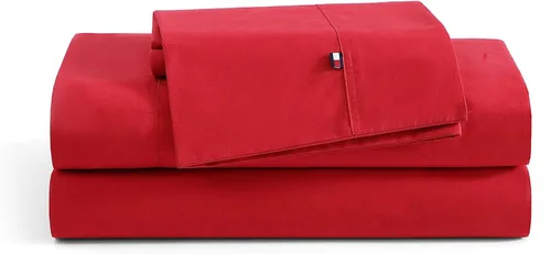 Vista 17 de Tommy Hilfiger - Sábanas para cama individual, ropa de cama de percal de algodón crujiente y fresca con funda de almohada a juego, juego de cama