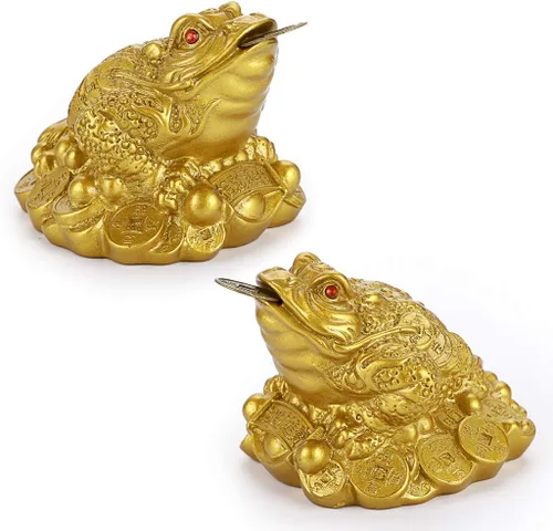 Vista 8 de MDLUU Paquete de 2 estatuas de sapo de dinero, ranas de la fortuna de cristal Feng Shui, amuleto de buena suerte para caja registradora, escritorio