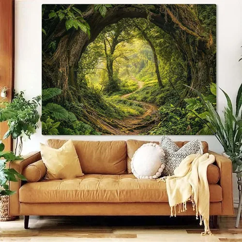 Vista 6 de Kanuyee Tapiz de bosque verde, tapiz de paisaje para pared, tapices de naturaleza para techo y pared, colgante para dormitorio, sala de estar